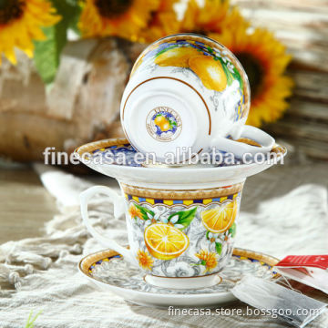 250CC Elegant Fine New Bone China Ceramic Tea Cup and Saucer of Lemon Fragrance
